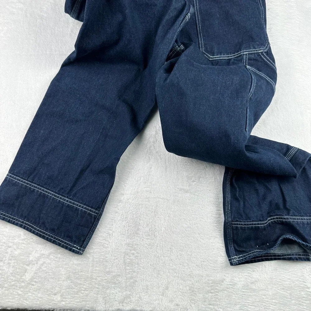 Dickies Mens Size Small Dark Wash Denim Bib Overalls Contrast Stitch Workwear